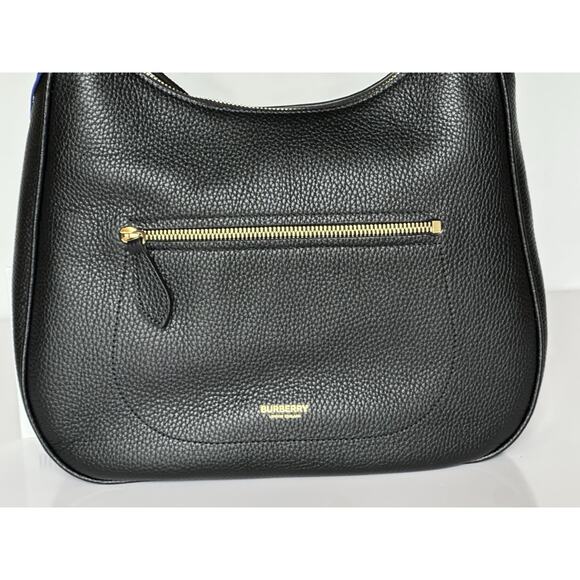 Burberry Hobo Leather Shoulder Bag Check Strap Black 81046821 Italy NWT $1750 - Picture 8 of 16